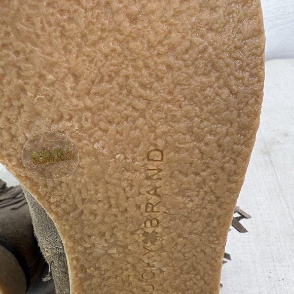 Lucky Brand GALLEY Taupe Leather Suede Low Heel Fringe Zip Ankle Boots Sz 8.5 M - Picture 13 of 16